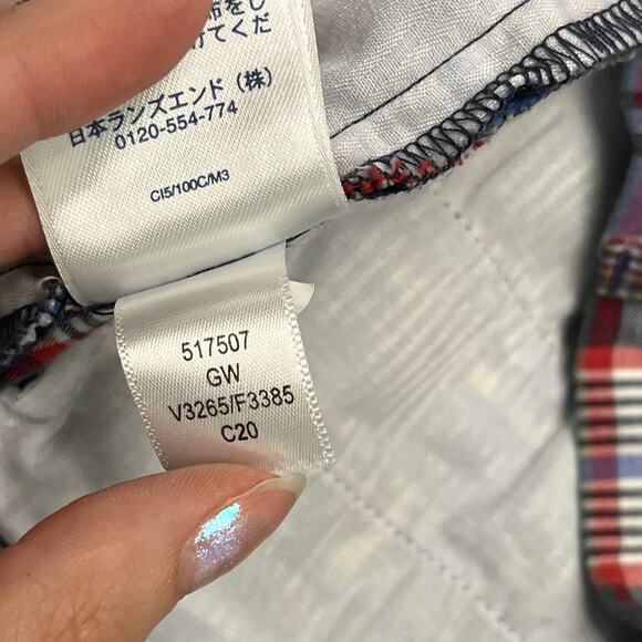 Lands End Shorts Blue Yellow Mens 32 Traditional‎ Fit Madras Plaid Flat Front - Picture 5 of 10